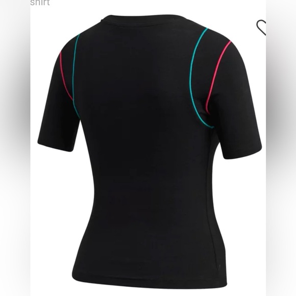 Adidas Women's Black Slim Tee with Pink and Aqua Blue Highlights size Small NWT - Picture 5 of 6